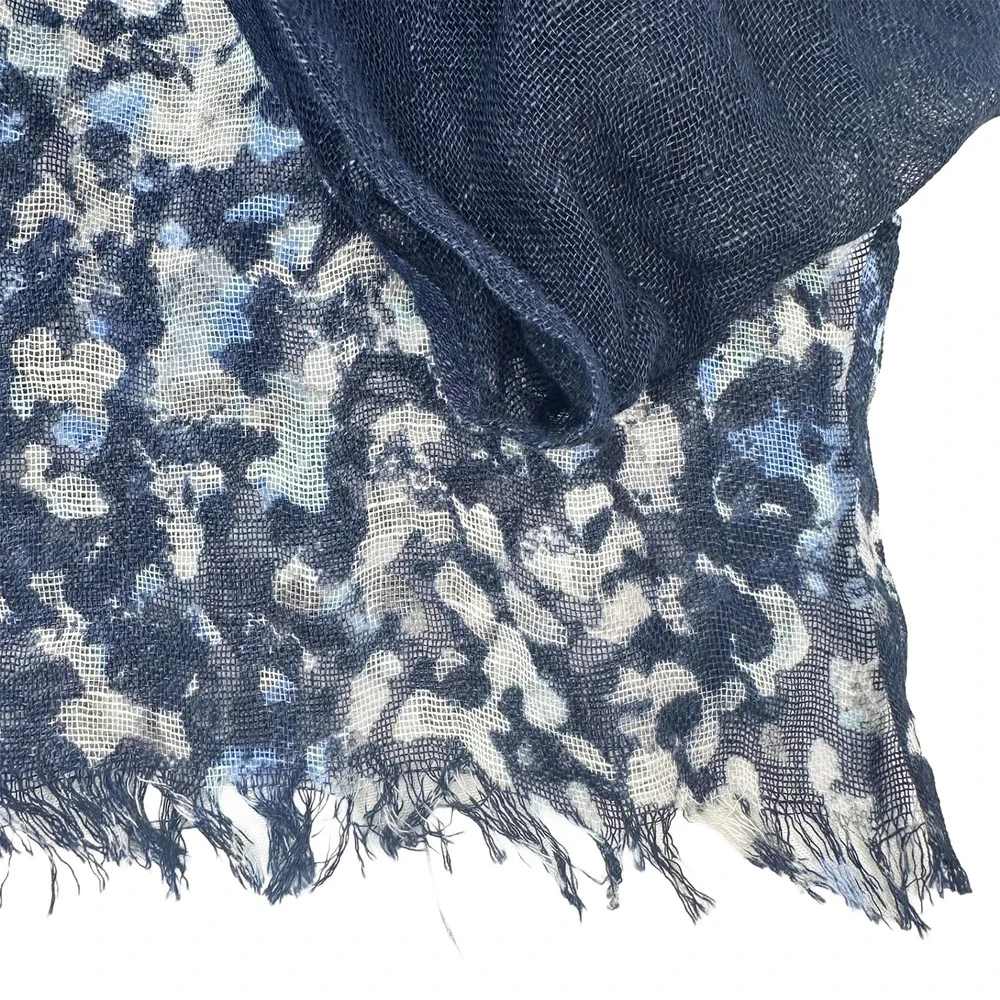 PURE JILL Linen & Cotton Knit Lightweight Scarf • navy blue, white • boho chic